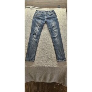 Miss Me Skinny Jeans 28x28 Medium Wash Blue Denim Embellished Stretch Women's.